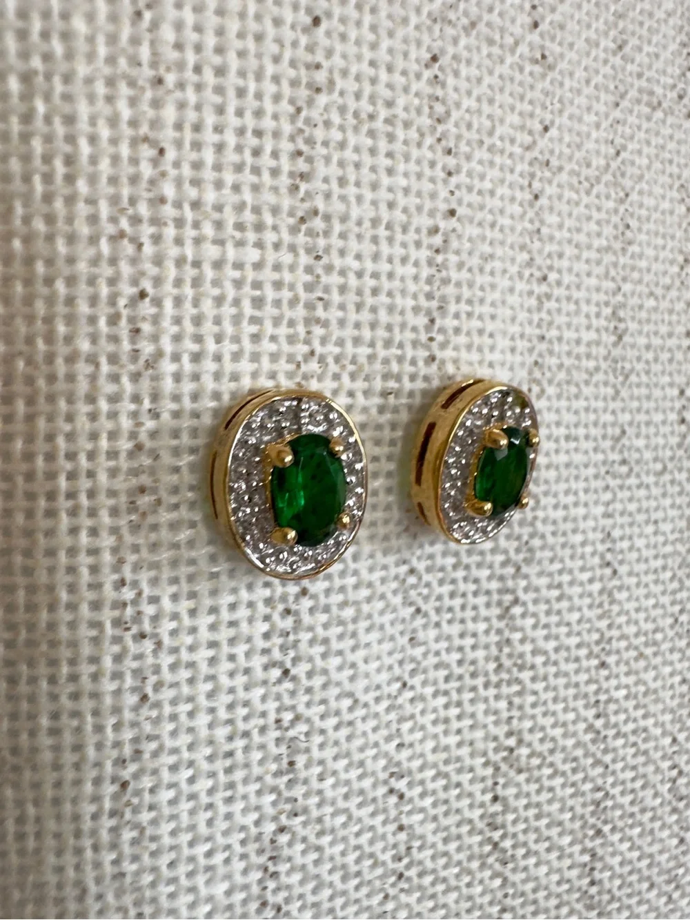 Vintage Oval Emerald Halo Stud Earrings